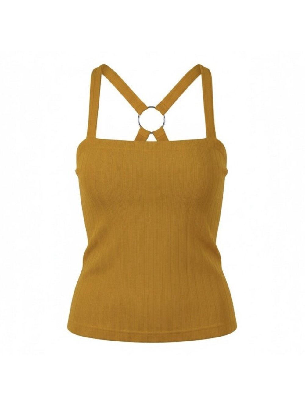 CHASER Rib Knit Tank Top Size Small Sunflower Gold O Ring Racerback Strappy